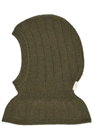 MERINO RIB KNITTED BALACLAVA - FORREST GREEN