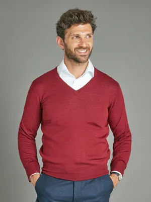 Merino V Neck Sweater - Bordeaux