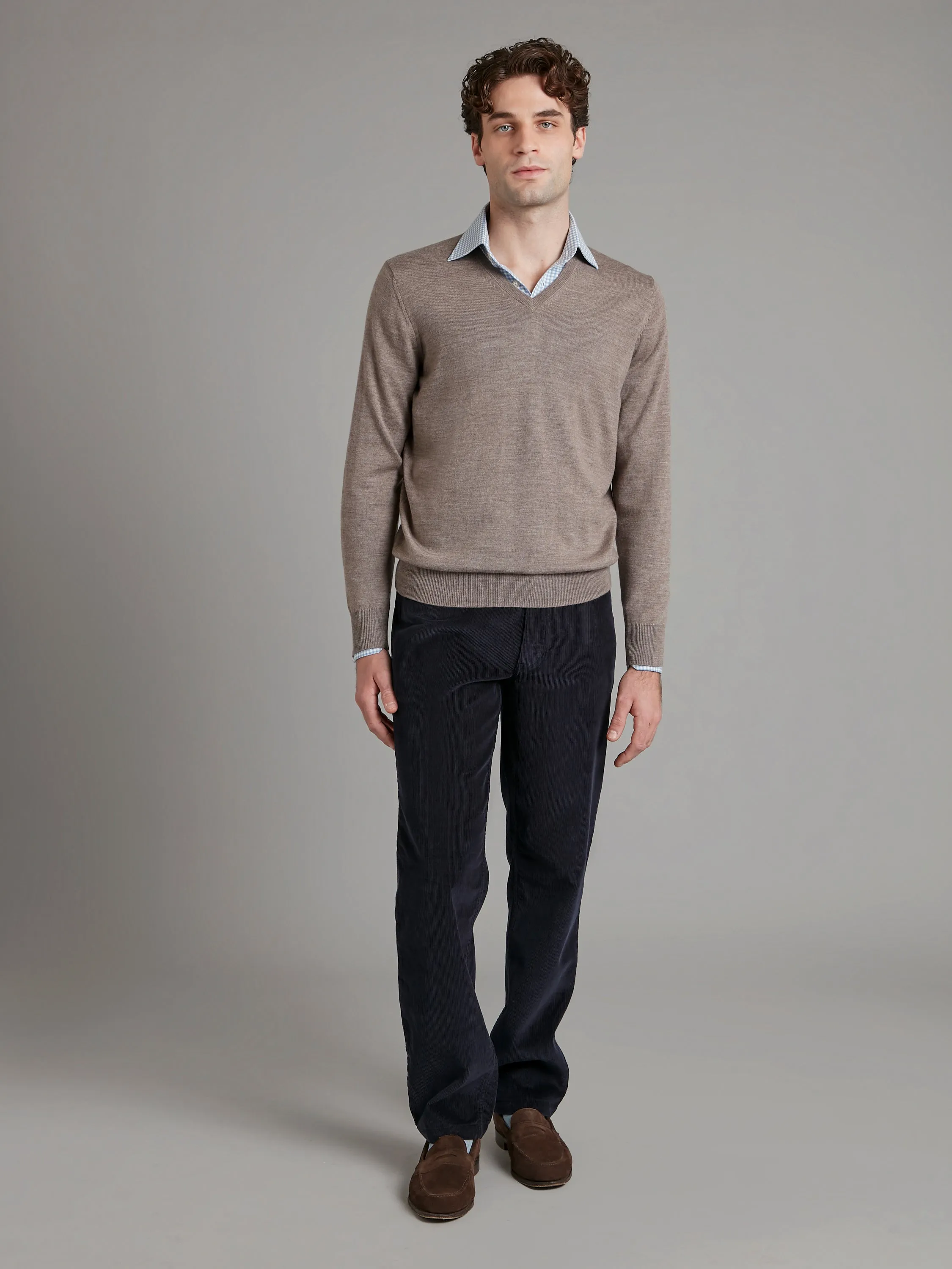 Merino V Neck Sweater - Mushroom