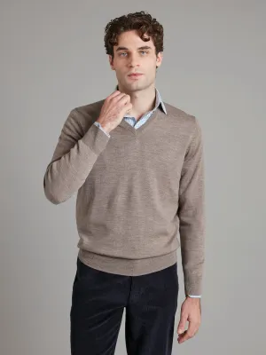 Merino V Neck Sweater - Mushroom