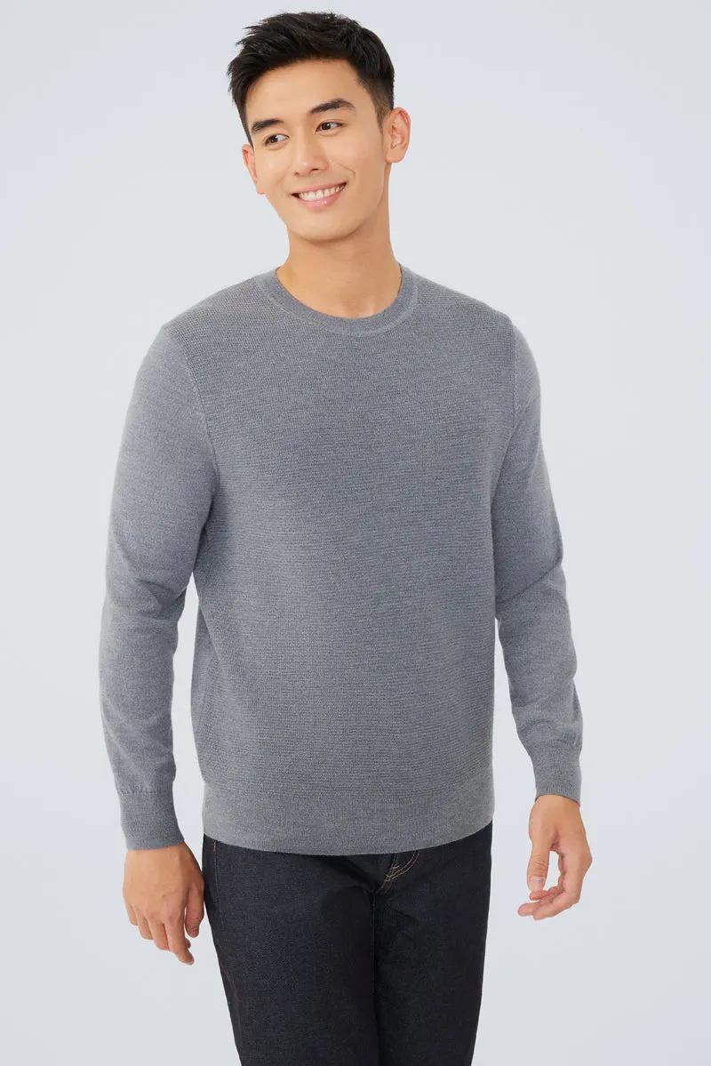 Merino Wool Crew Neck Sweater  | Grey HRGY86