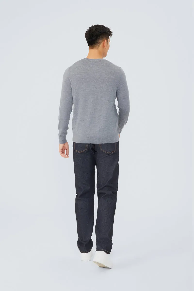 Merino Wool Crew Neck Sweater  | Grey HRGY86