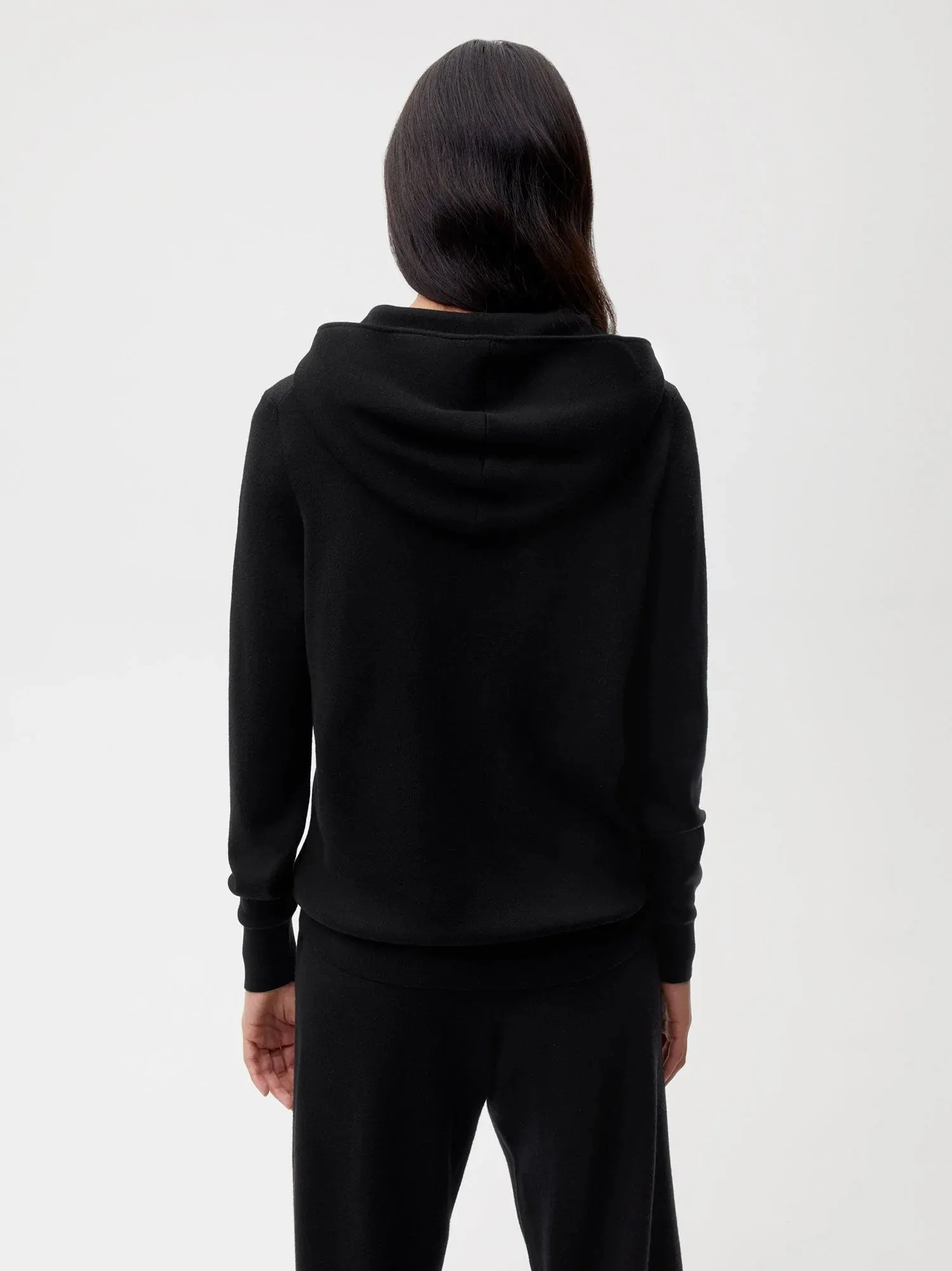 Merino Wool Half Zip Hoodie—black