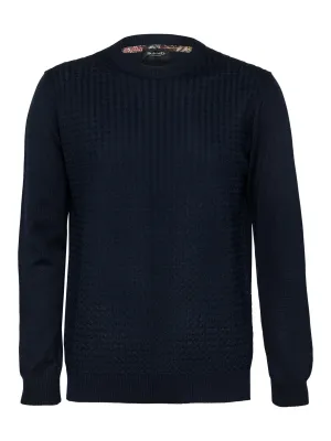 Merino Wool Structured Long Sleeve Knit - Navy