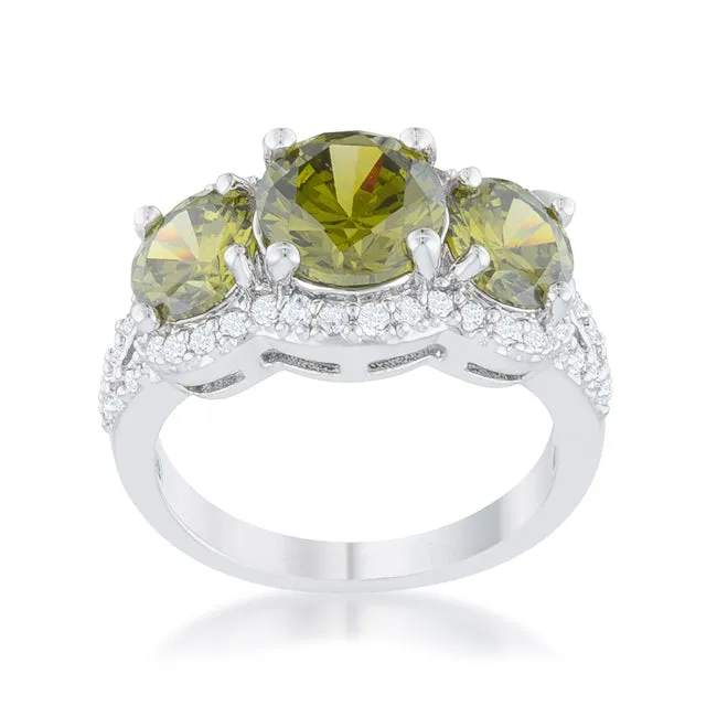 Merion Three Olive Green Round Stone Trio Ring  | 6.8ct