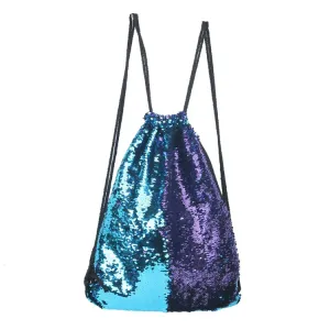 Mermaid Glittering Sequin Drawstring Sports Backpack Shoulder Bag(Blue Purple)