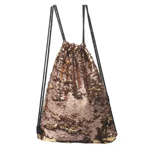 Mermaid Glittering Sequin Drawstring Sports Backpack Shoulder Bag(Champagne Gold)