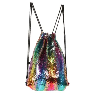 Mermaid Glittering Sequin Drawstring Sports Backpack Shoulder Bag(Colour)