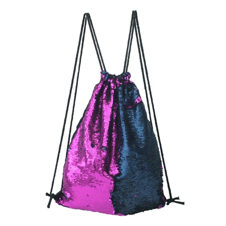 Mermaid Glittering Sequin Drawstring Sports Backpack Shoulder Bag(Dark Purple Blue)