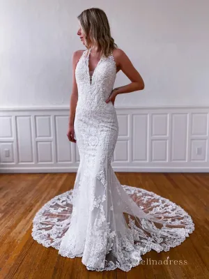 Mermaid Halter Vintage Lace Wedding Dresses Rustic Bridal Gowns CBD499