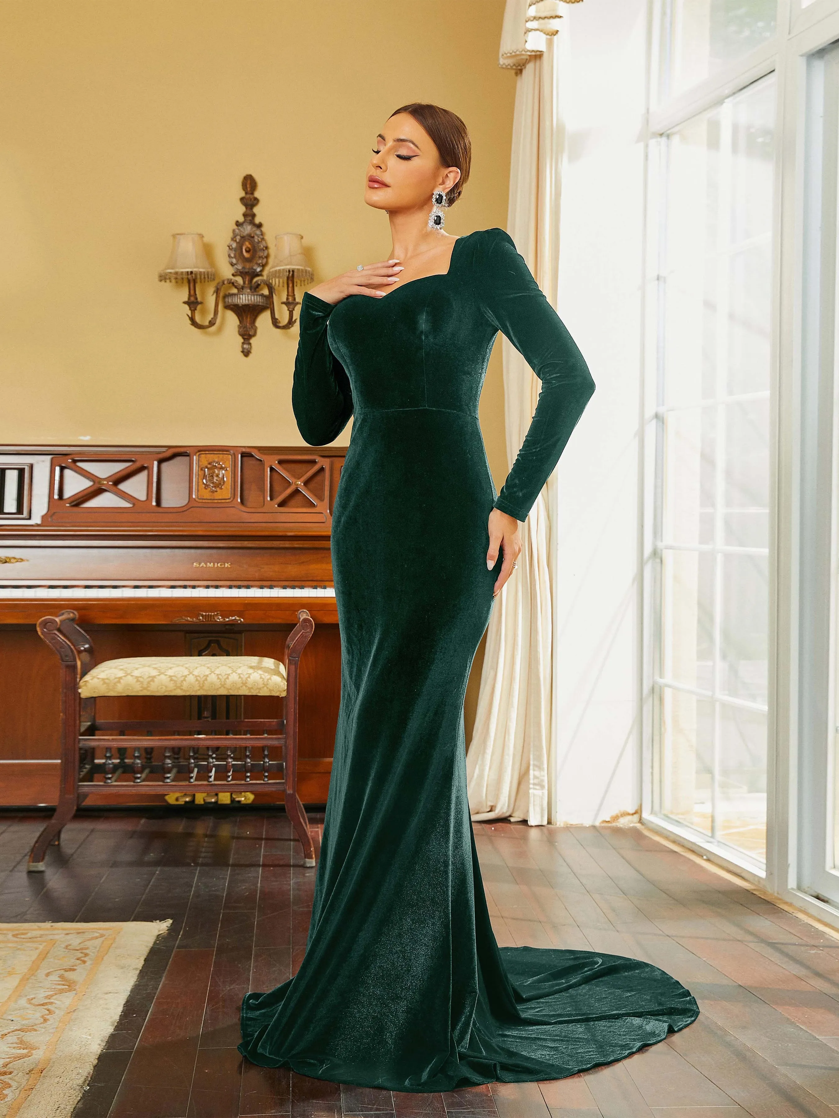 Mermaid Sweetheart Velvet Maxi Black Evening Dress RJ10298