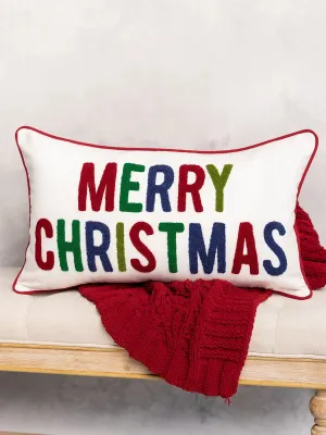 Merry Christmas Embroidered Lumbar Pillow