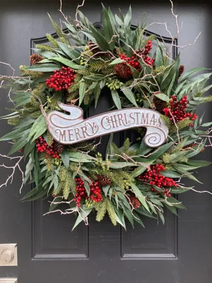 Merry Christmas Eucalyptus Wreath