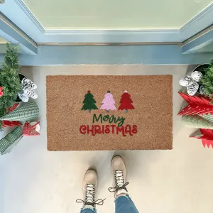 Merry Christmas Pink Trees Doormat