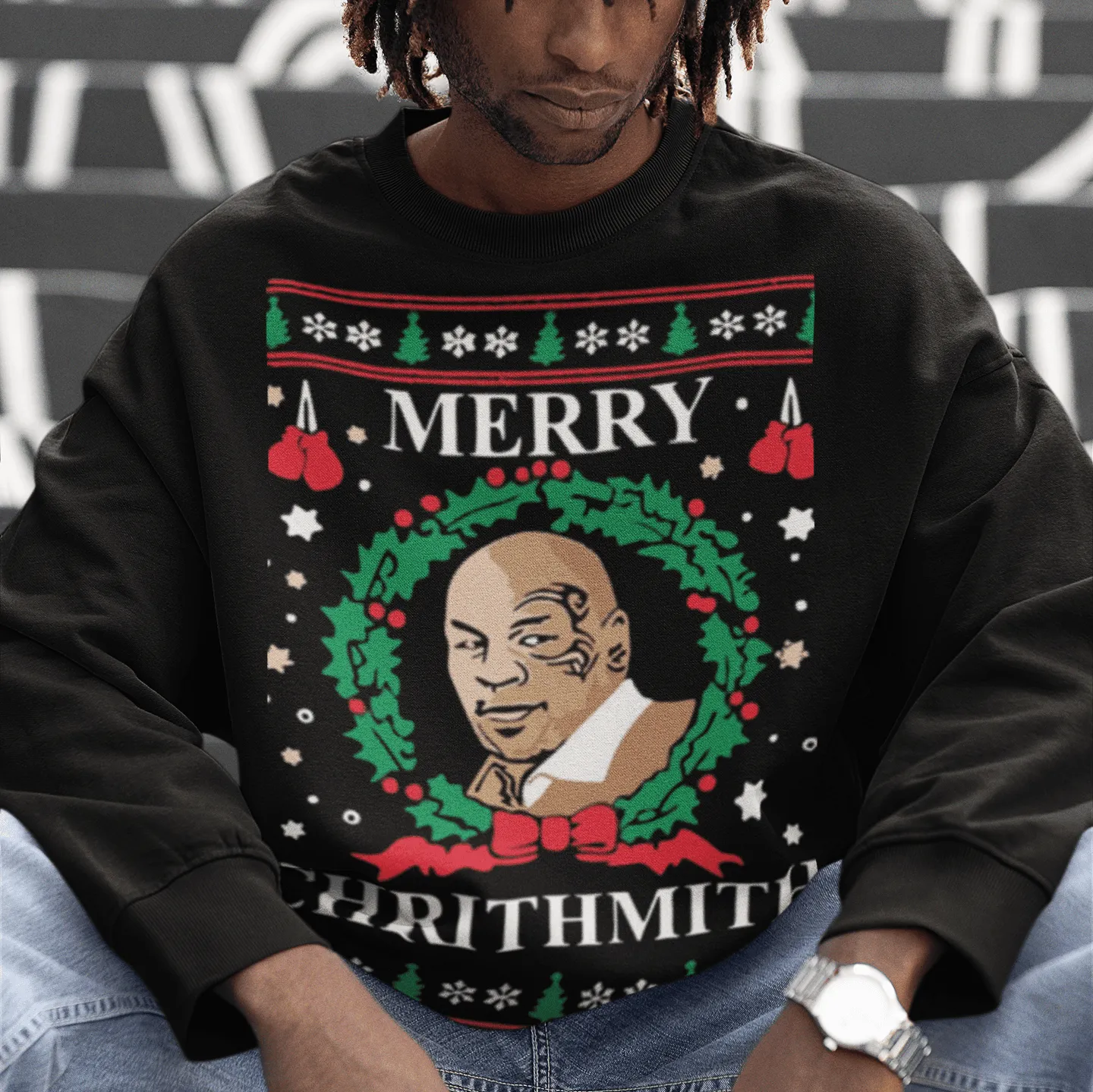 Merry Chrithmith Mike Tyson Unisex Ugly Christmas Crewneck Graphic Sweatshirt