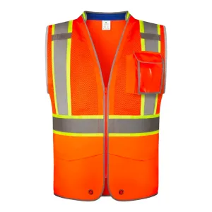 Mesh High Visibility Reflective Safety Vest with Pockets, Meets ANSI/ISEA Standards