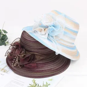 Mesh lace hat women spring and summer organza flowers rainbow hat