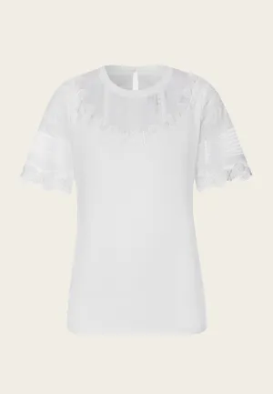 Mesh Mix Lace Detailing White T-shirt