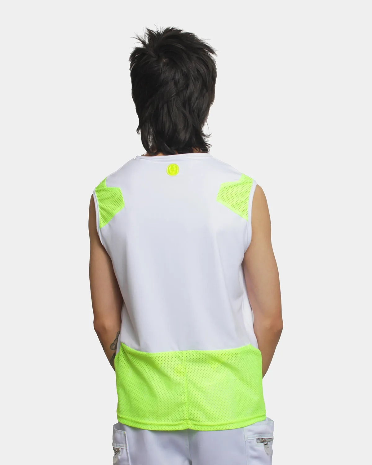 MESHED UP VEST WHITE / YELLOW