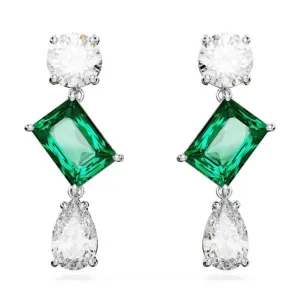 Mesmera Mixed Cuts Green Rhodium Plated Drop Earrings 5665878