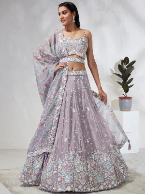 Mesmerizing Mauve Chiffon Lehenga: Sequins & Embroidery Elegance