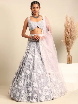 Mesmerizing Mauve Chinon Lehenga - Sequins & Zardozi Embroidery