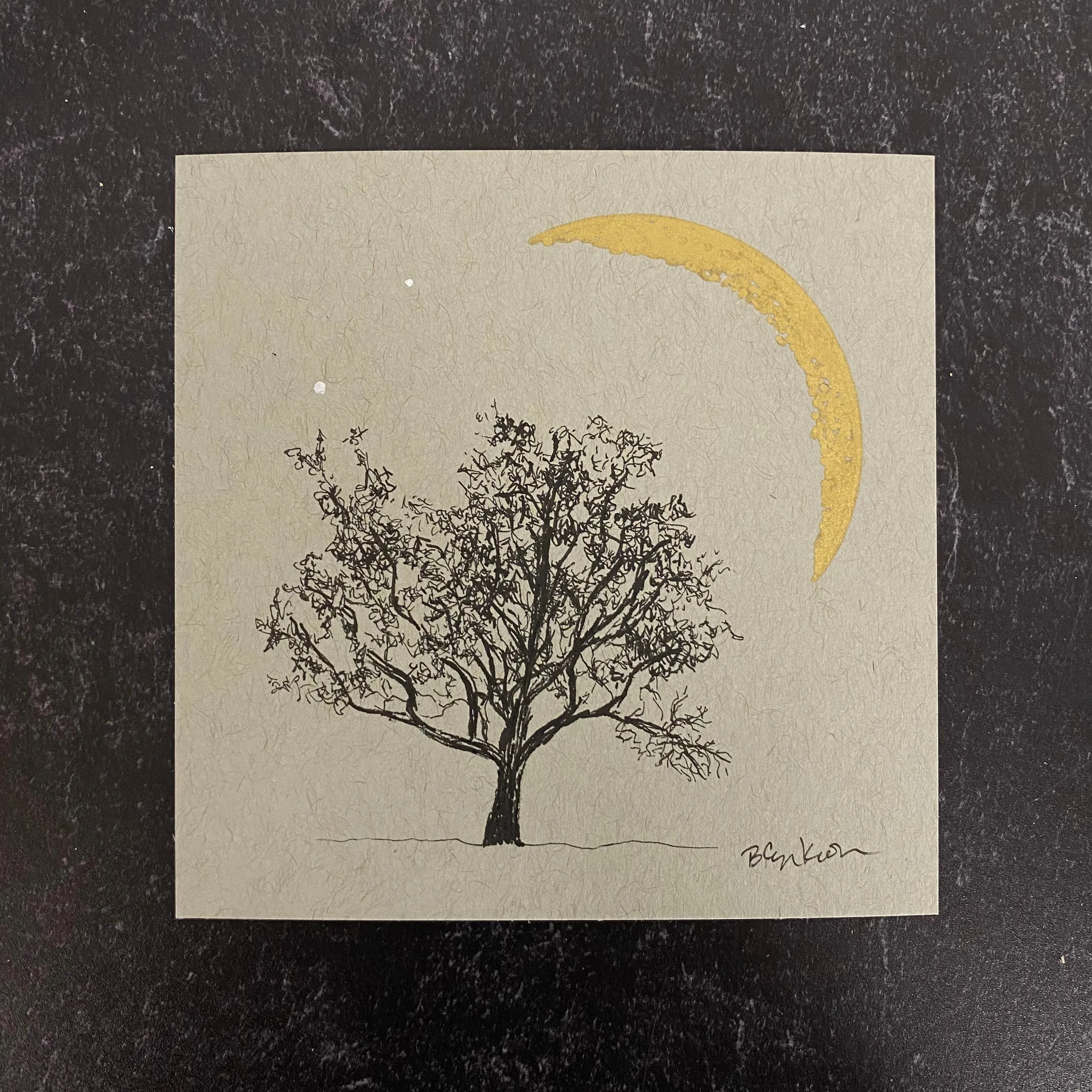 Mesquite and Crescent - Grey and Gold Collection #60 - Original drawing - 4"x4"