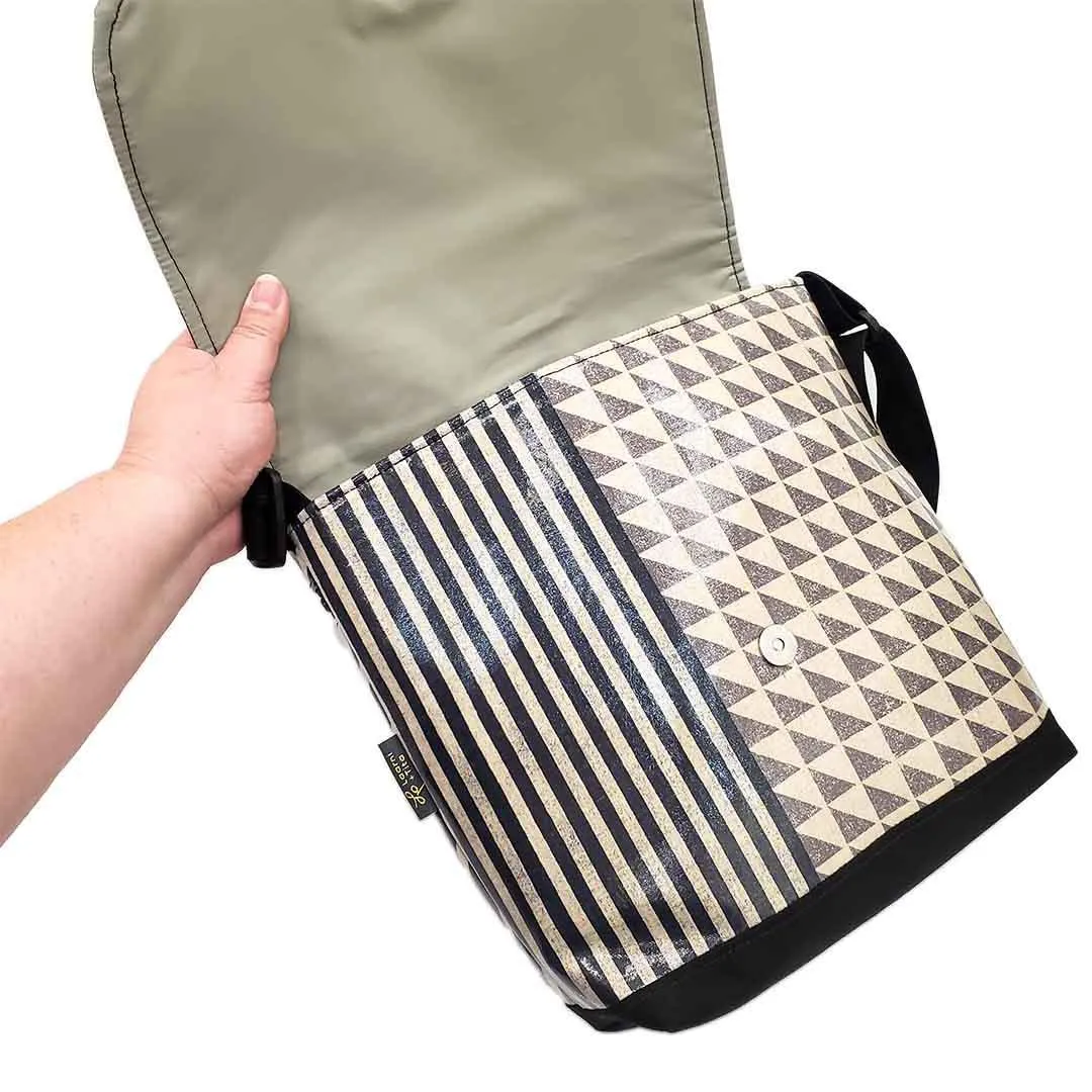 Messenger Bag - Reinforced Tall - Geo Gray Stripe Gray by Laarni and Tita