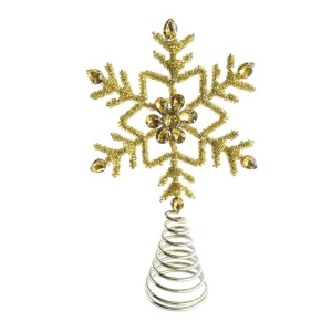 Metal & Glass Beaded Snowflake Tree Topper, Gold Finish