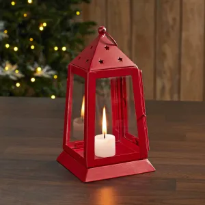 Metal & Glass Farmhouse Lantern Barn Red Tealight Holder 9x5x5