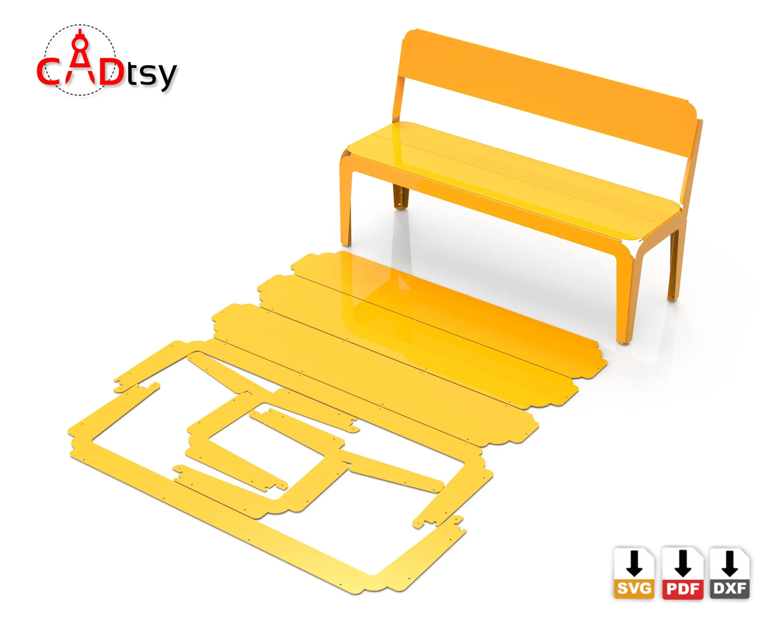 Metal Backrest Bench CNC Files - Precision DXF/SVG for Plasma/Laser Cutting. Length: 1400 mm (55.1 in)