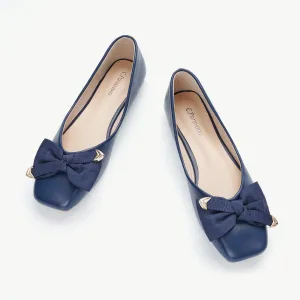 Metal Bow Ballerina Flats (Eva) Navy