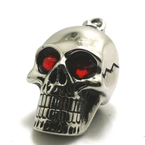 Metal Cracked Skull Red Eye Necklace Pendant Stainless Steel