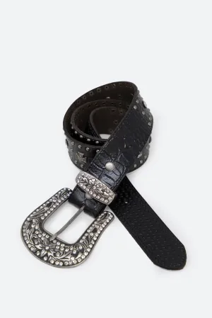 Metal Cross Studded Belt - Black