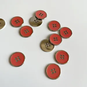 Metal Enamelled Button - Silver / Red