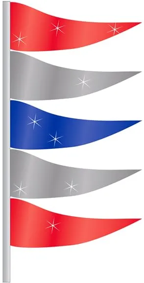 Metallic Antenna Flags for Car Antennas - Fringe Strips or Triangular Shape Flags - Red, Silver, and Blue Patriotic Flags with Easy-Slide 32" Sleeve