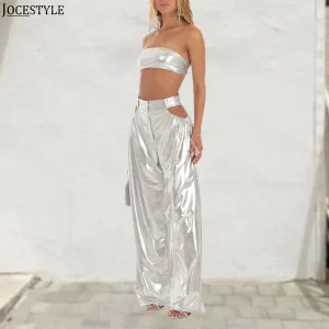 Metallic Drawstring Pant Set