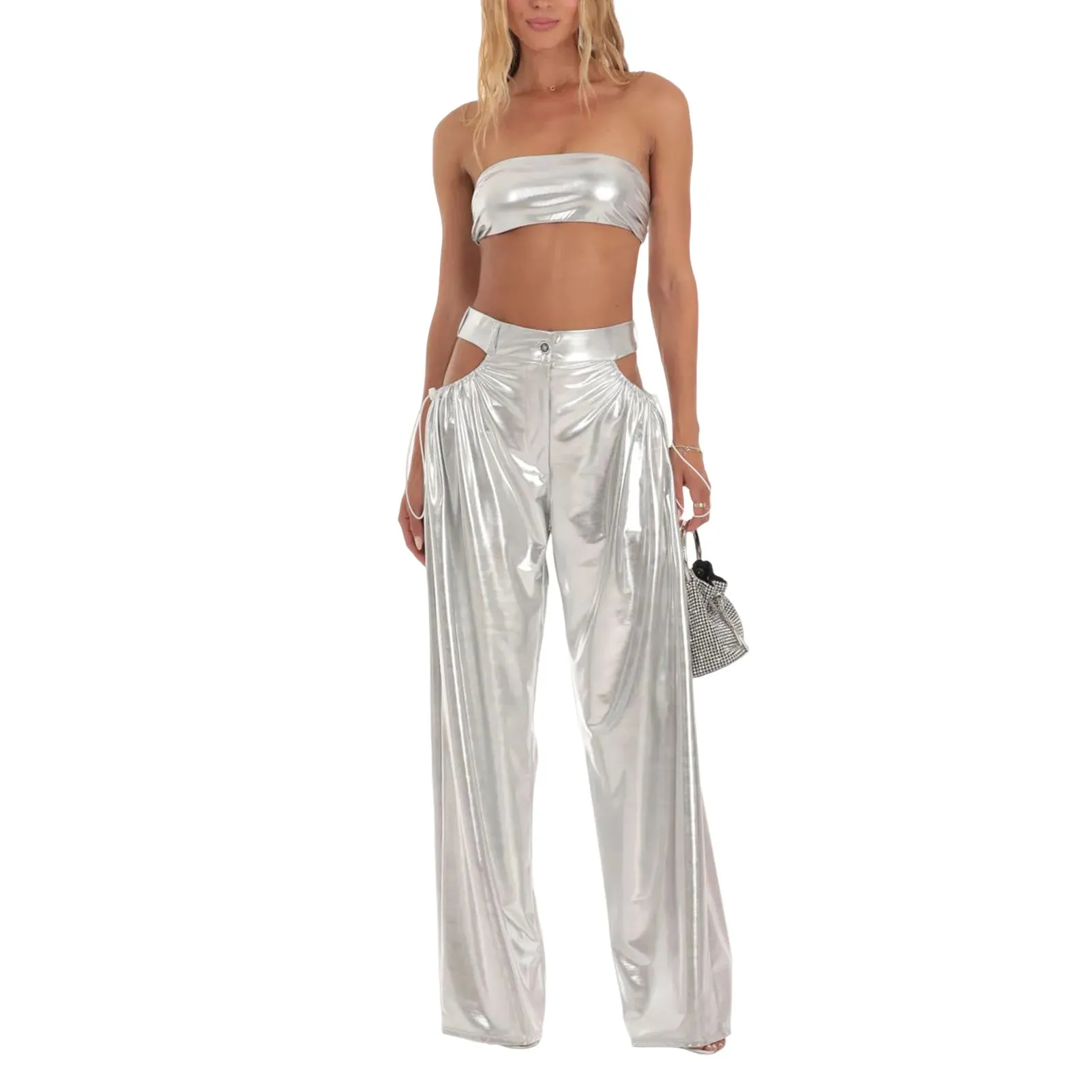 Metallic Drawstring Pant Set