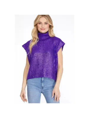 Metallic Foil Mock Neck Sweater