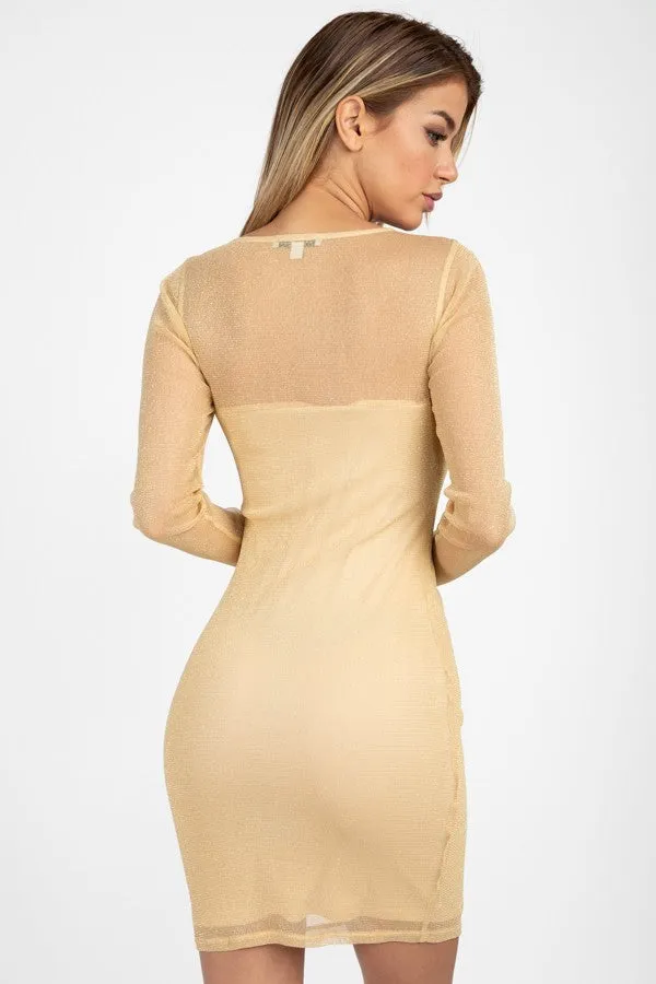 Metallic Gold Long Sleeve Mini Dress