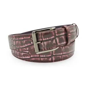 Metallic Hued Merlot Tone Mock Crocodile Gunmetal Roller Belt