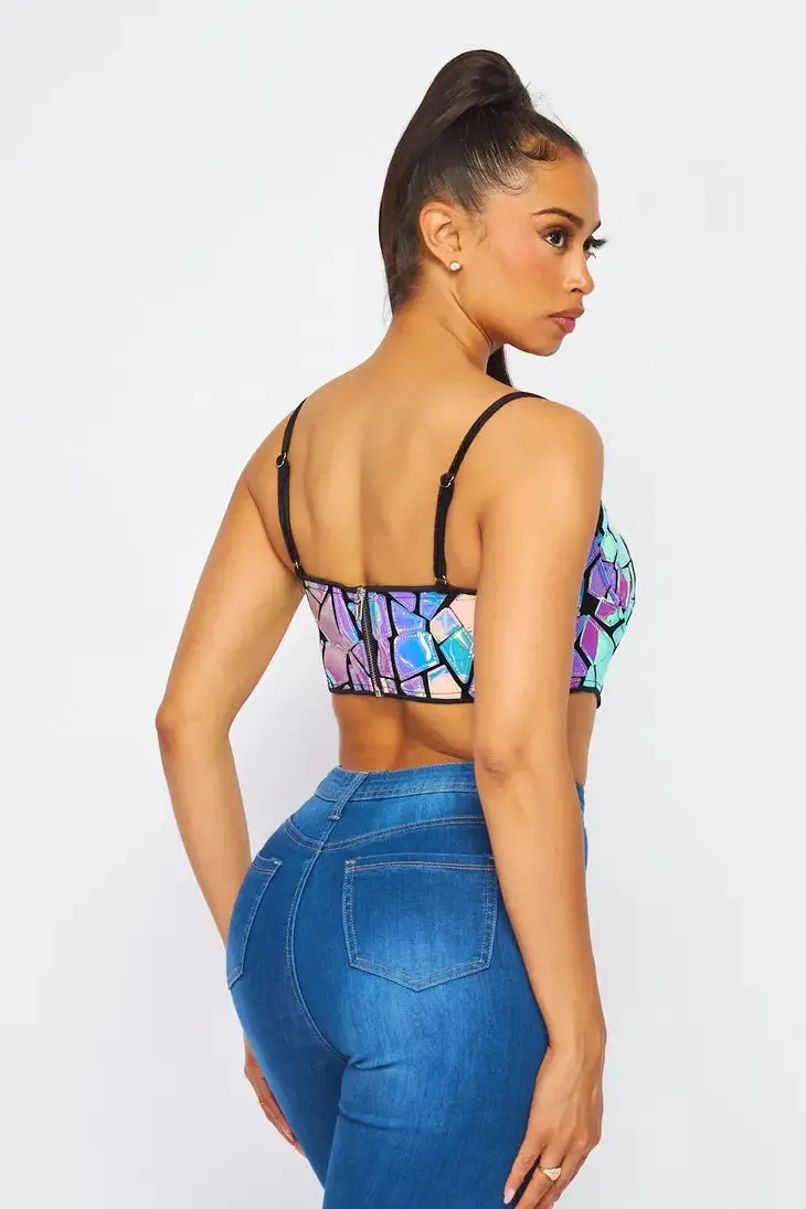 Metallic Patch Bustier Crop Top