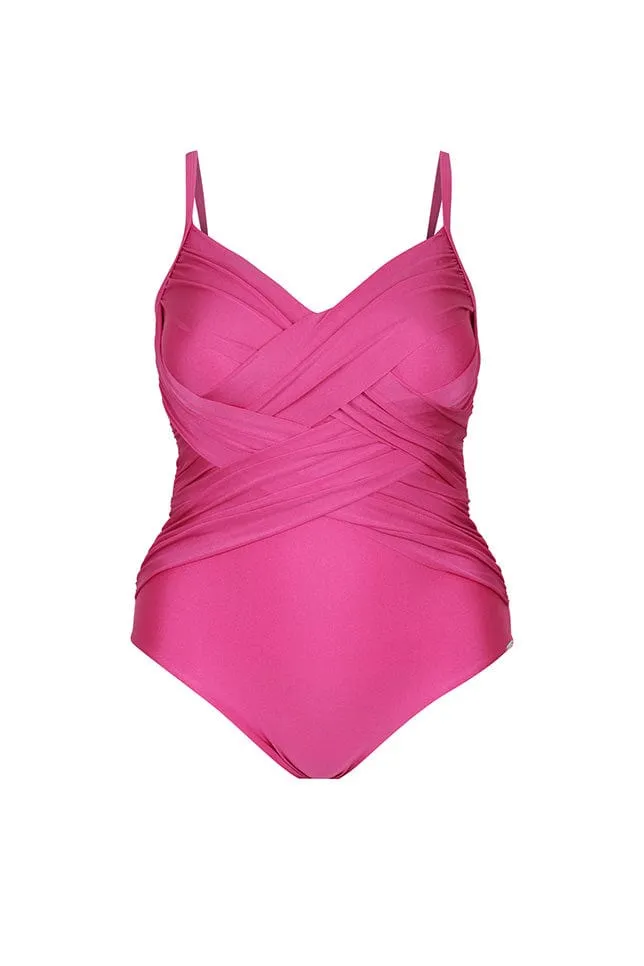 Metallic Pink Criss Cross One Piece