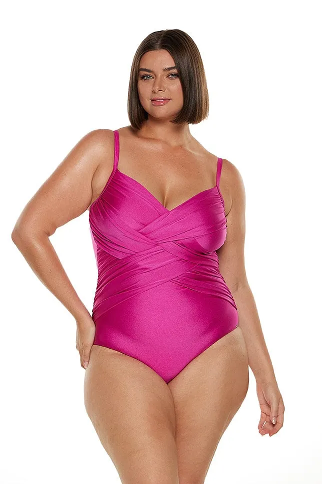 Metallic Pink Criss Cross One Piece