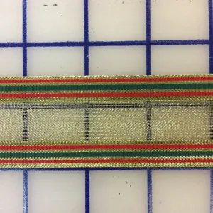 Metallic Ribbon - 1.5-inch Striped Gold with Red and Green Close-Out