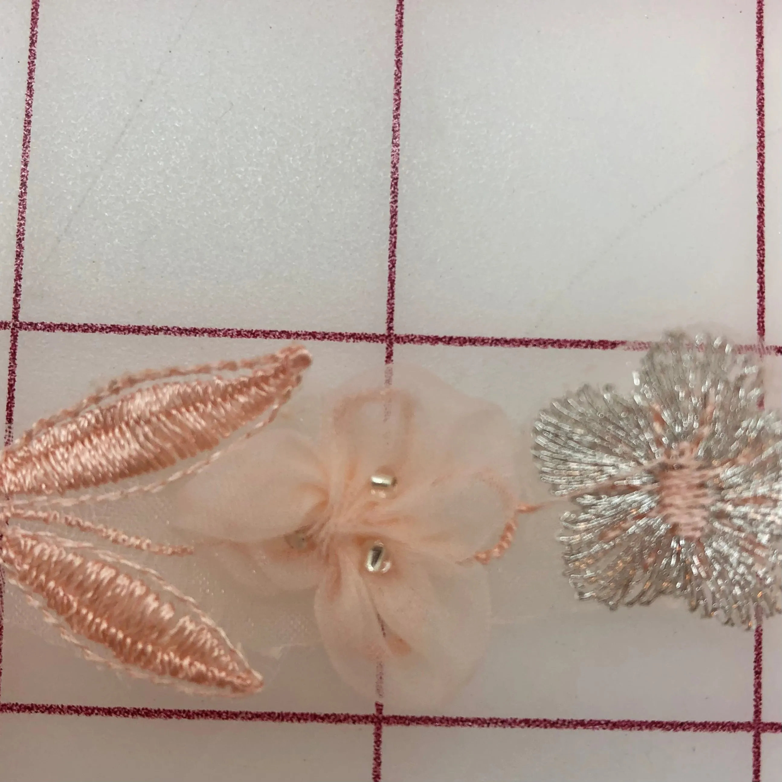 Metallic Trim - 1-inch Flower Trim Peach and Silver