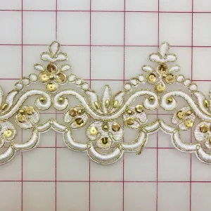 Metallic Trim - Scalloped White with Metallic Gold