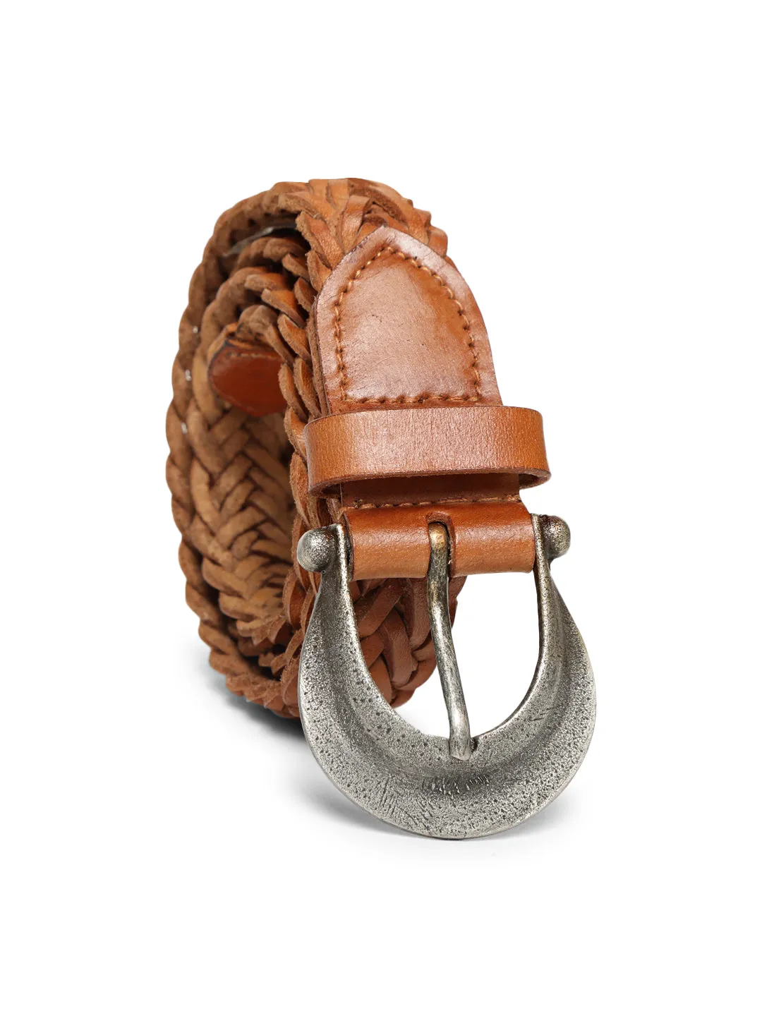 Meticulously Crafted Tan Woven Belt By Art N Vintage