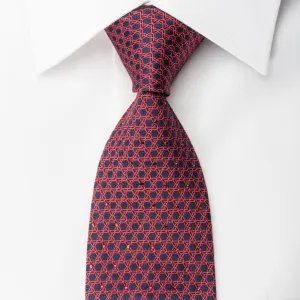 Metro City Silk Necktie Red Trellis On Blue With Red Rhinestones