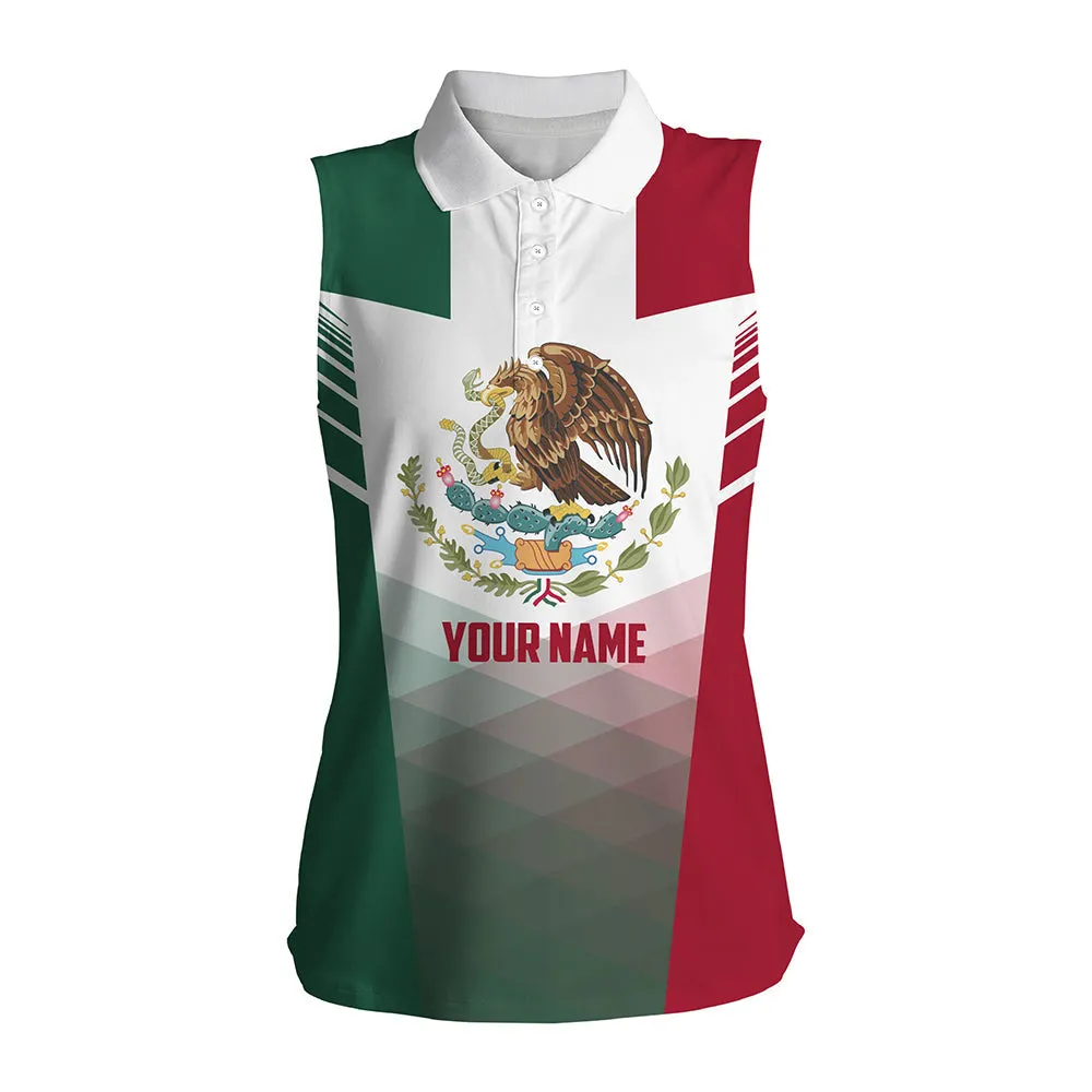 Mexican Flag Womens Sleeveless Polo Shirts Patriotic Golf Outfit Women, Unique Ladies Golf Apparel